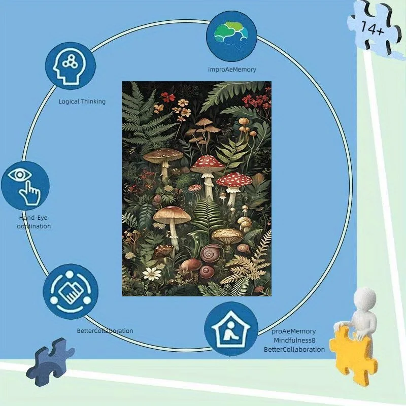 1 ensemble (1000 pièces/1 ensemble (500 pièces) puzzle en papier pour bricolage: "scène de champignons et de fleurs dans la forêt sombre"-jeu de puzzle, casse-tête,