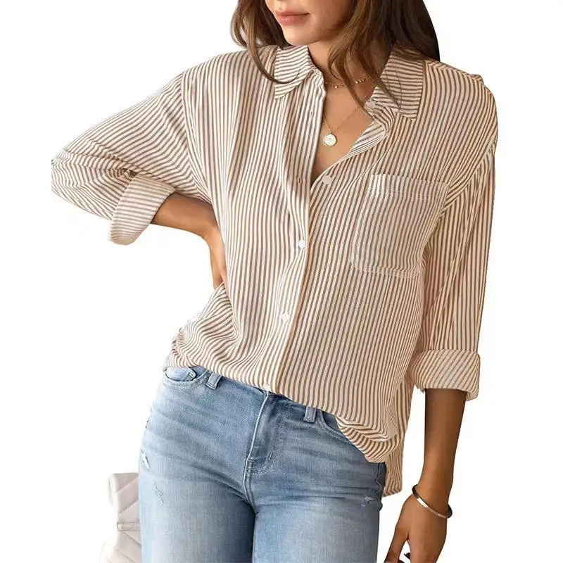 

Women's Striped Cardigan Top Long Sve Swedi irt One-oulder Design Polyester Fiber Spring 2023 Faion Trend