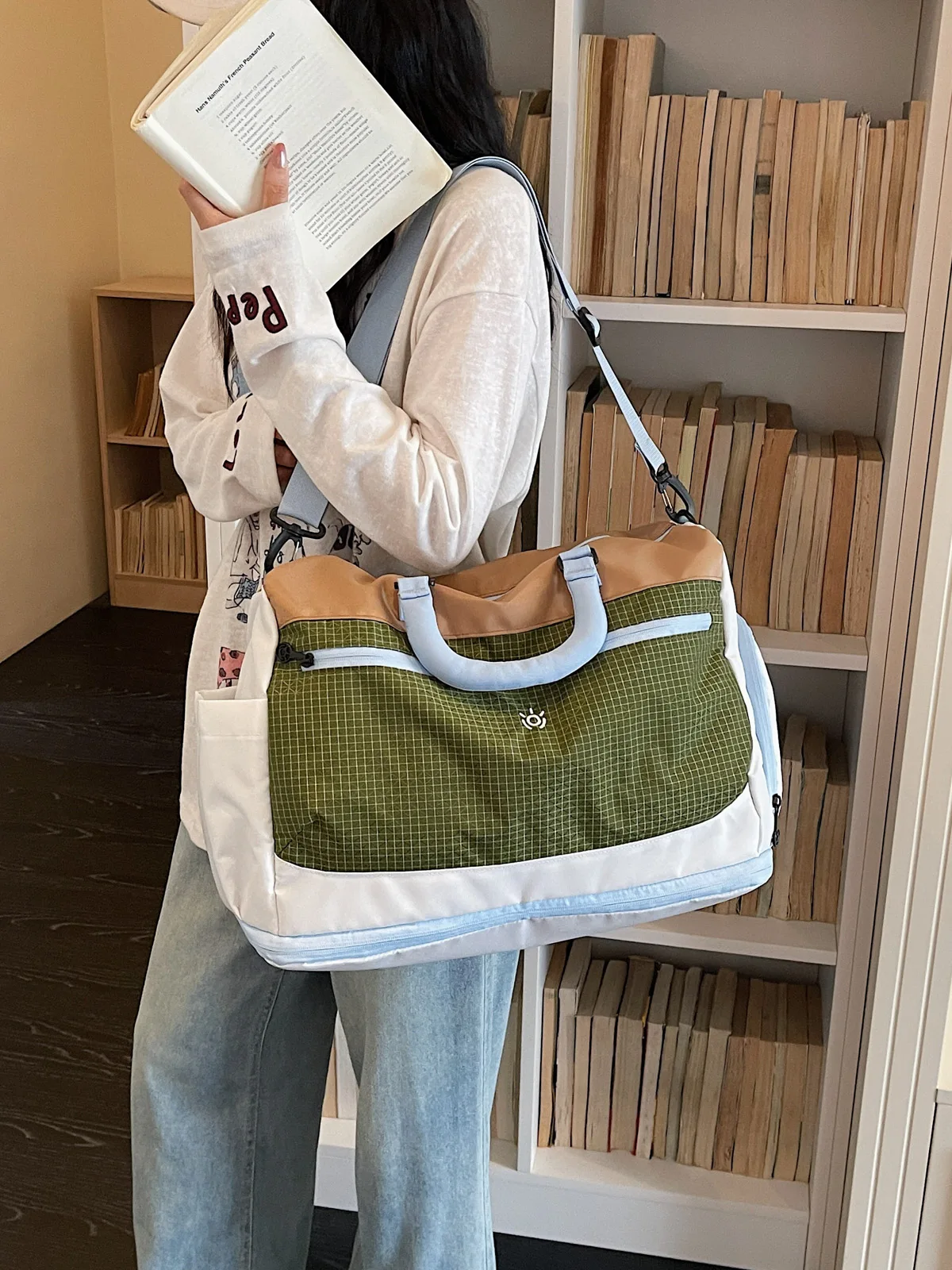 color-block-large-capacity-travel-bag-women's-new-style-high-aesthetic-casual-multi-functional-portable-storage-bag-sports-fi