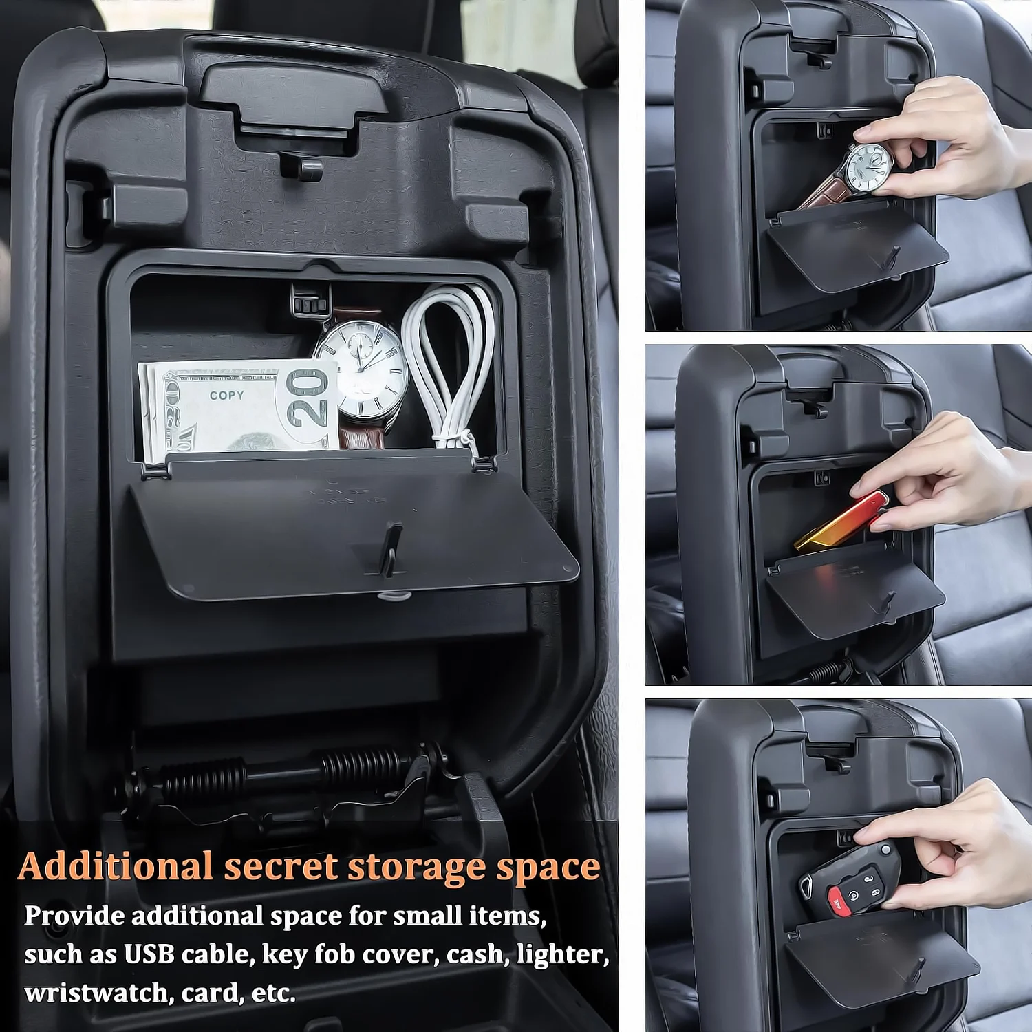 For Jeep Wrangler JL/JLU 4XE Jeep Gladiator JT Hidden Storage Box Armrest Storage Intimate Item Tray Organizer Car Accessories