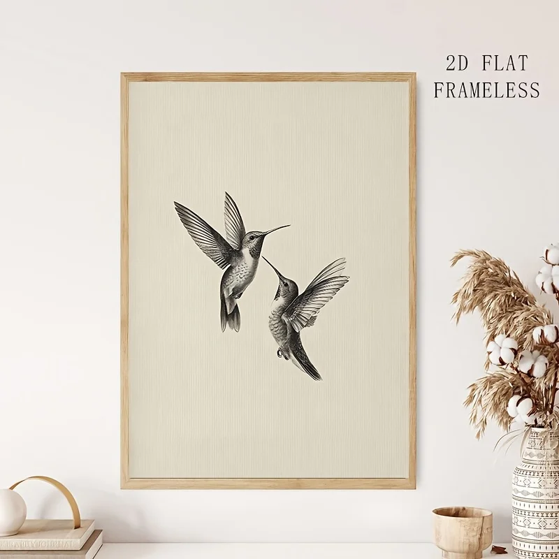 2D Flat, 2D Flat, 1pc, Frameless, Multi-Size, Posters And Prints, Canvas Painting; Vintage Hummingbird Sketch Print, Minimali