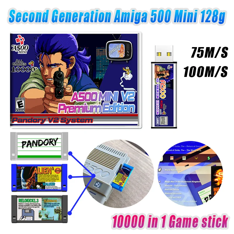 V2 128G USB Stick Expansion Pack For Amiga 500 Mini Retro Console Nostalgia Pack Plug and Play 10000 Games Collection Classic