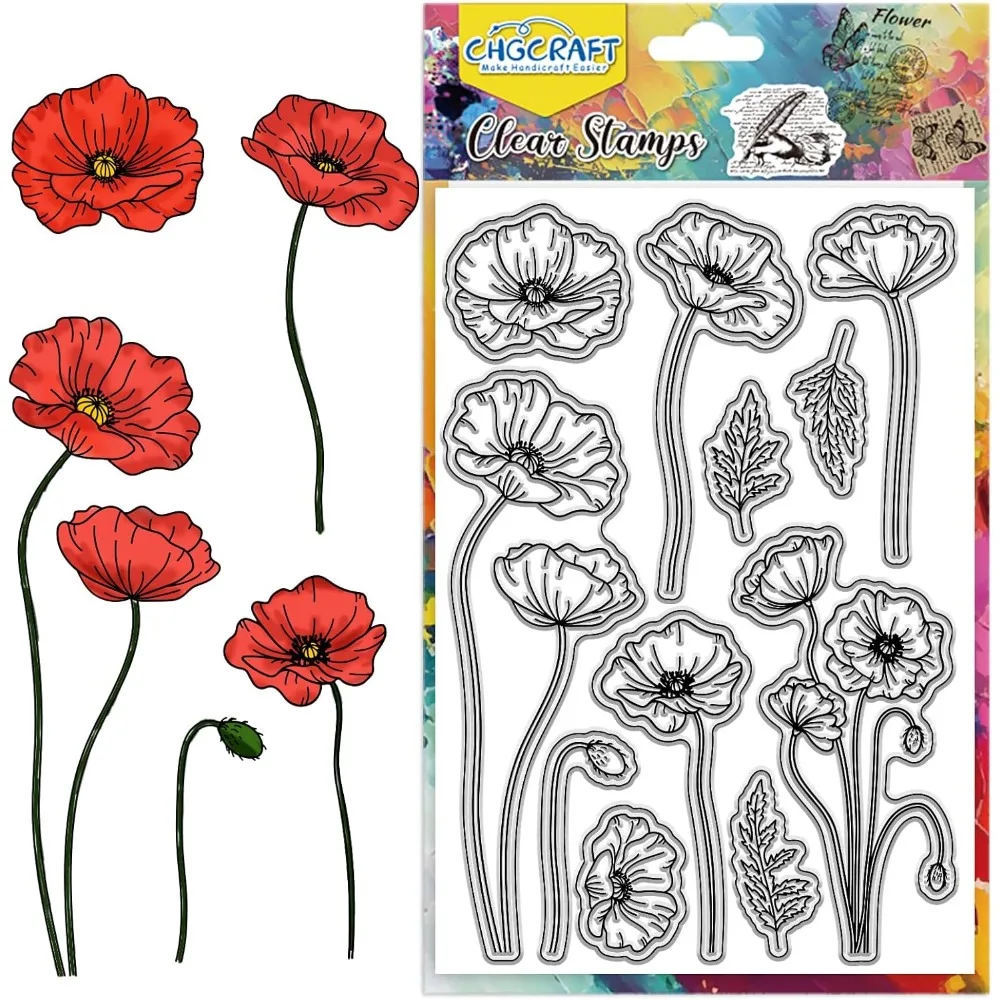 Papaver Rhoeas Print Pattern Clear Stamps Transparent Embossing Stamp Seal for DIY Scrapbooking and Card Making Paper