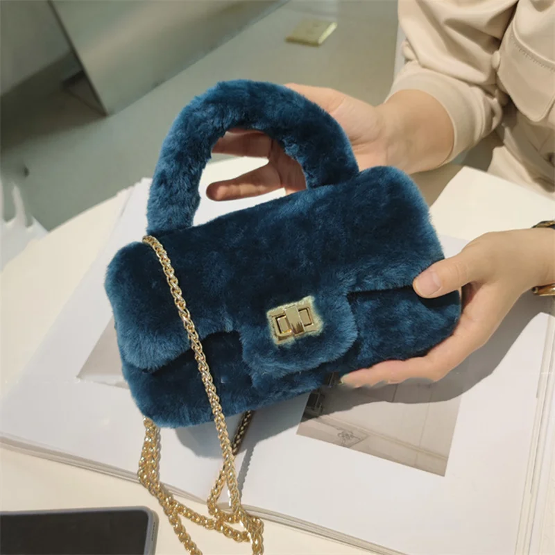 Women\'s Fur Bag Real Wool One Shoulder Bag Brand Designer Handbag Furry Mouth Red Envelope Women\'s Winter Luxury Handbag