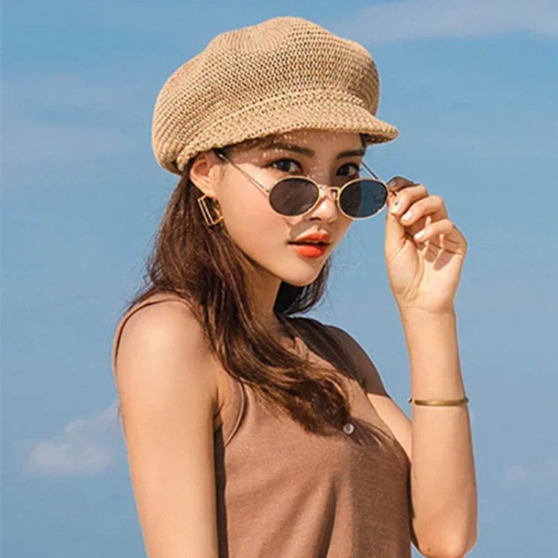 

Korean Version Summer Octagonal Hat Beach Duck Tongue Sunshade Sunscreen Thin Beret Hat Female