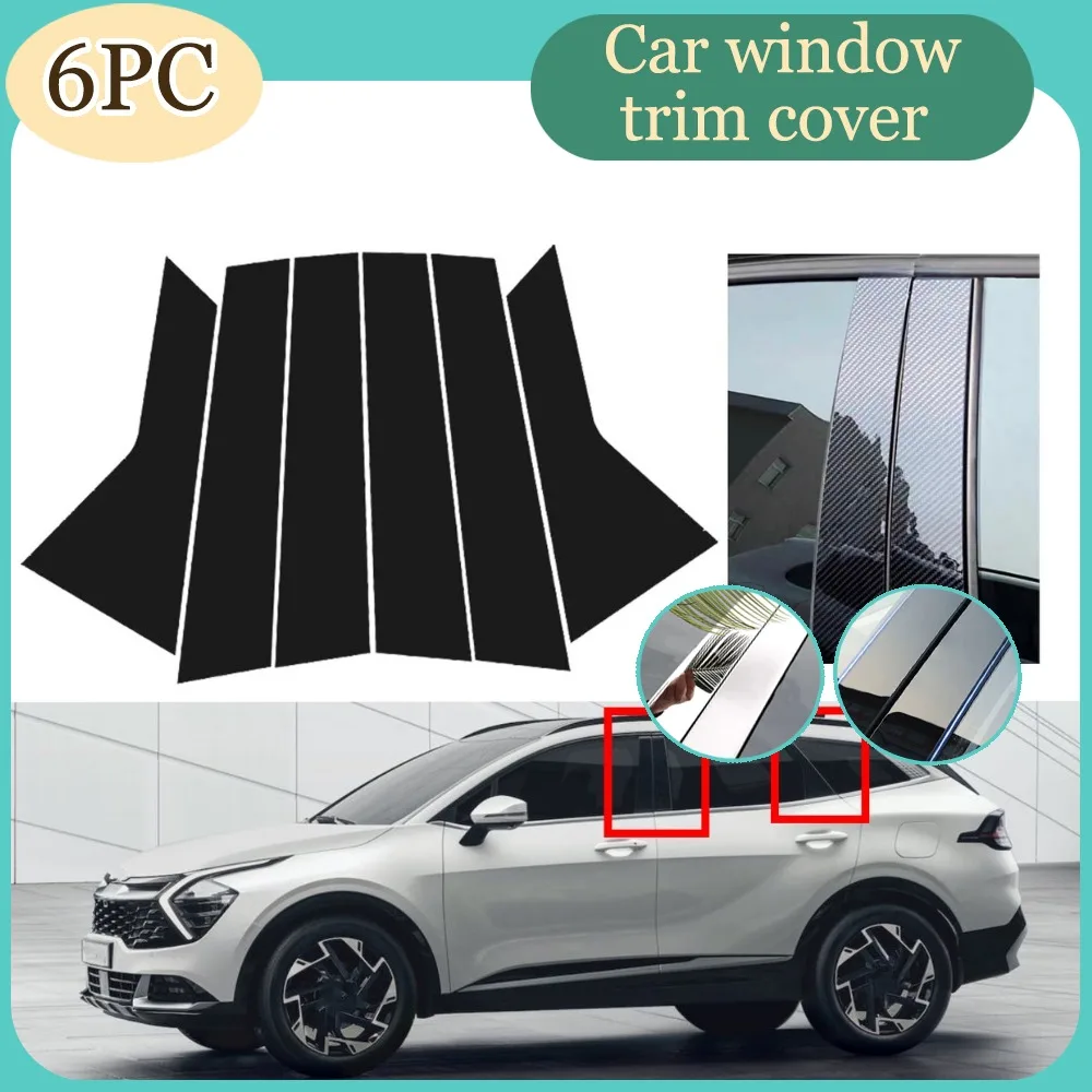 

6pcs Glossy Black Silver Carbon Pillar Posts Fit For Kia Sportage 2023-2024 Door Window Trim Cover BC Column Stickers