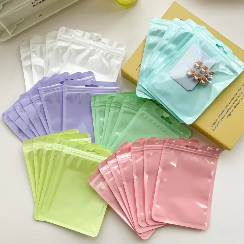 5 Stuks Herbruikbare Plastic Zip Lock Zakken Transparant Macaron Kleur Afdichting Tas Voor Diy Sieraden Retail Display Wrap Verpakking Tas