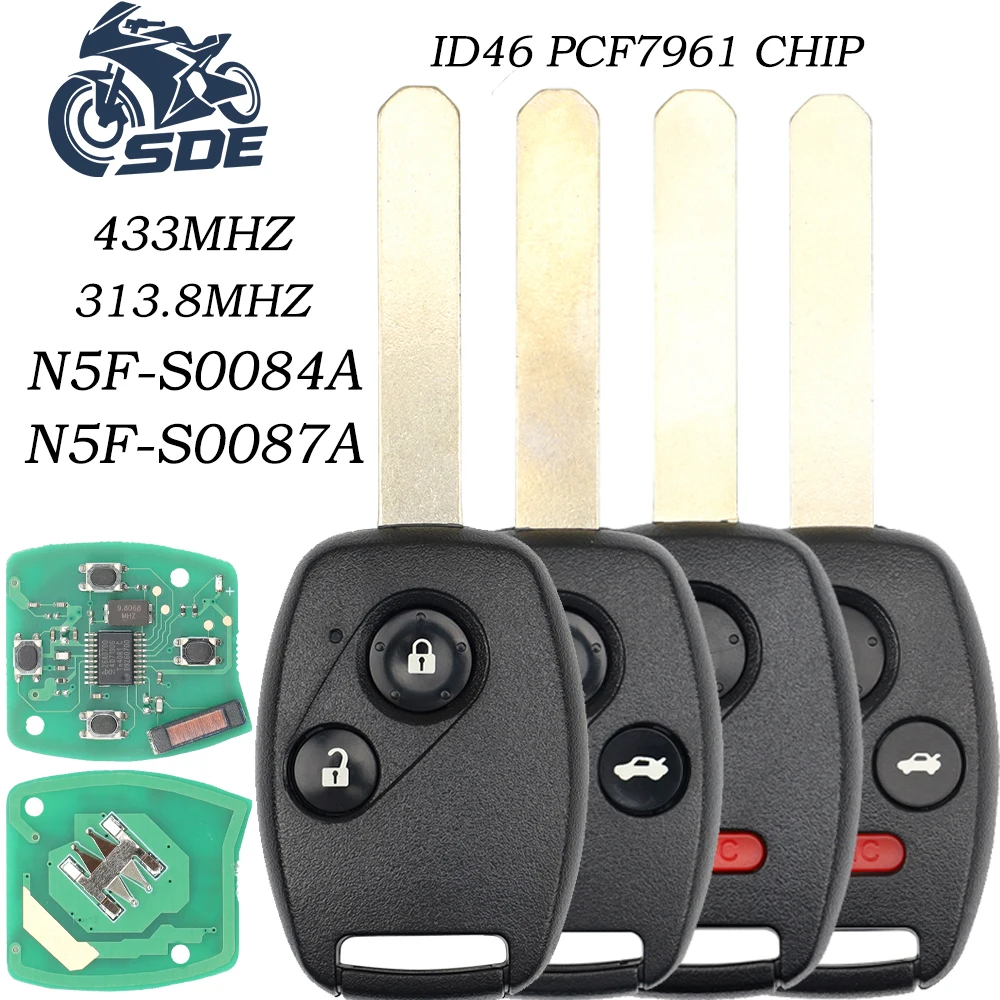 

SDE Remote Car Key For Honda Civic 2006 2007 2008 2009 2010 2011 PCF7961 Chip N5F-S0084A 313.8MHz 3/4 Buttons