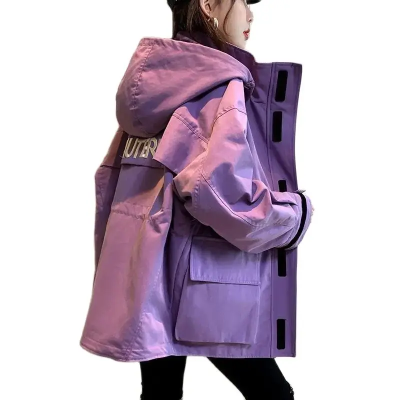 2023 Women's Fashion Hooded Jacket Female Spring  Autumn New Wave Korean Loose Casual Joker Jacket Top Windbreaker Outcoat Femme