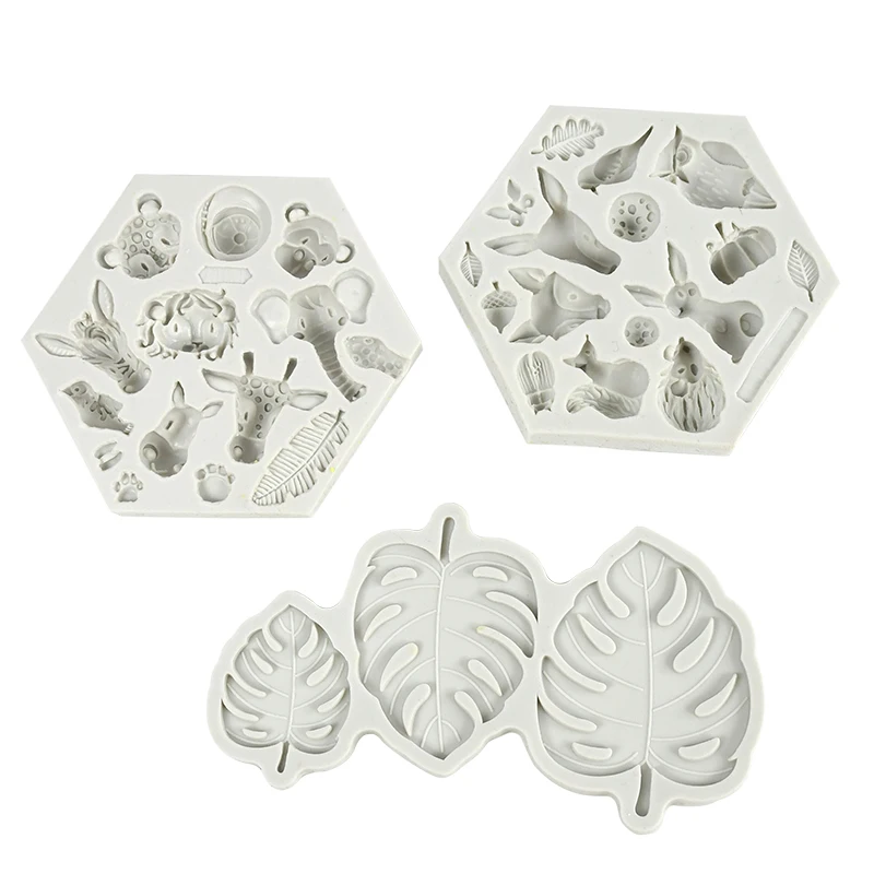 Jungle Animal Turtle Leaves Fondant Biscuit Mold Baking Cookiel Stamp Mould Safari Birhtday Party Mousse Cake Decoration