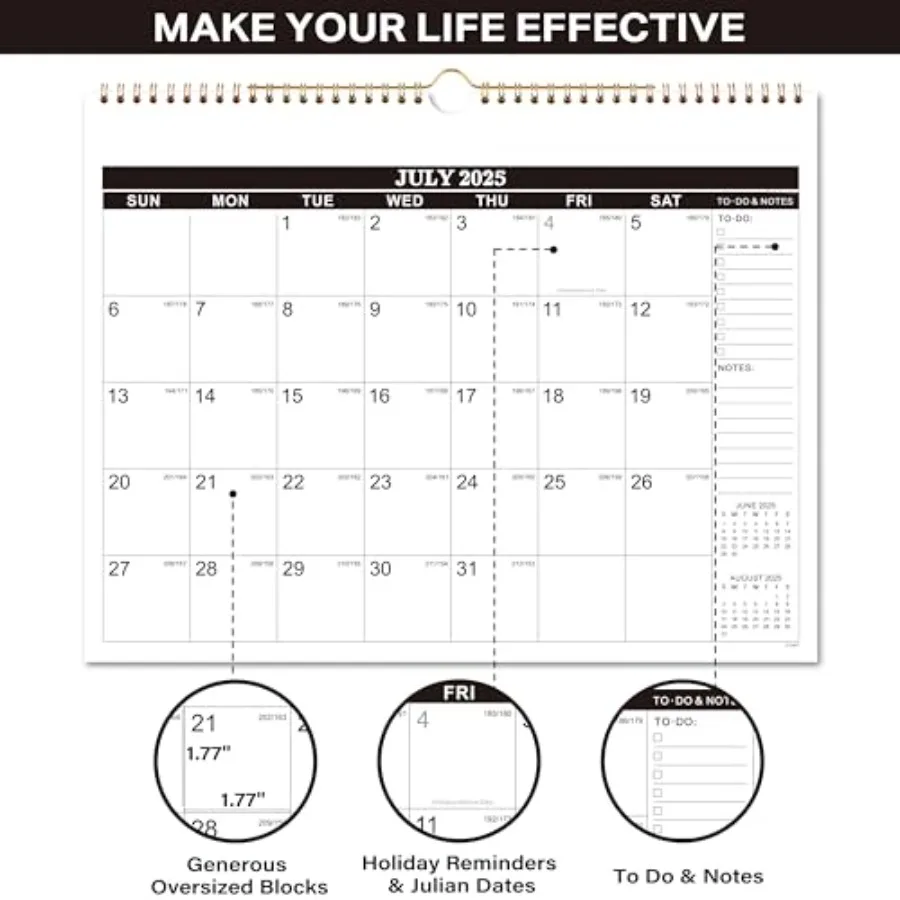 Wall Calendar 20252026 Jul 2025 to Dec 2026 Hanging Calendar 20252026 18 Monthly Calendar 15 x 11.5" to Do and Notes Large Dail