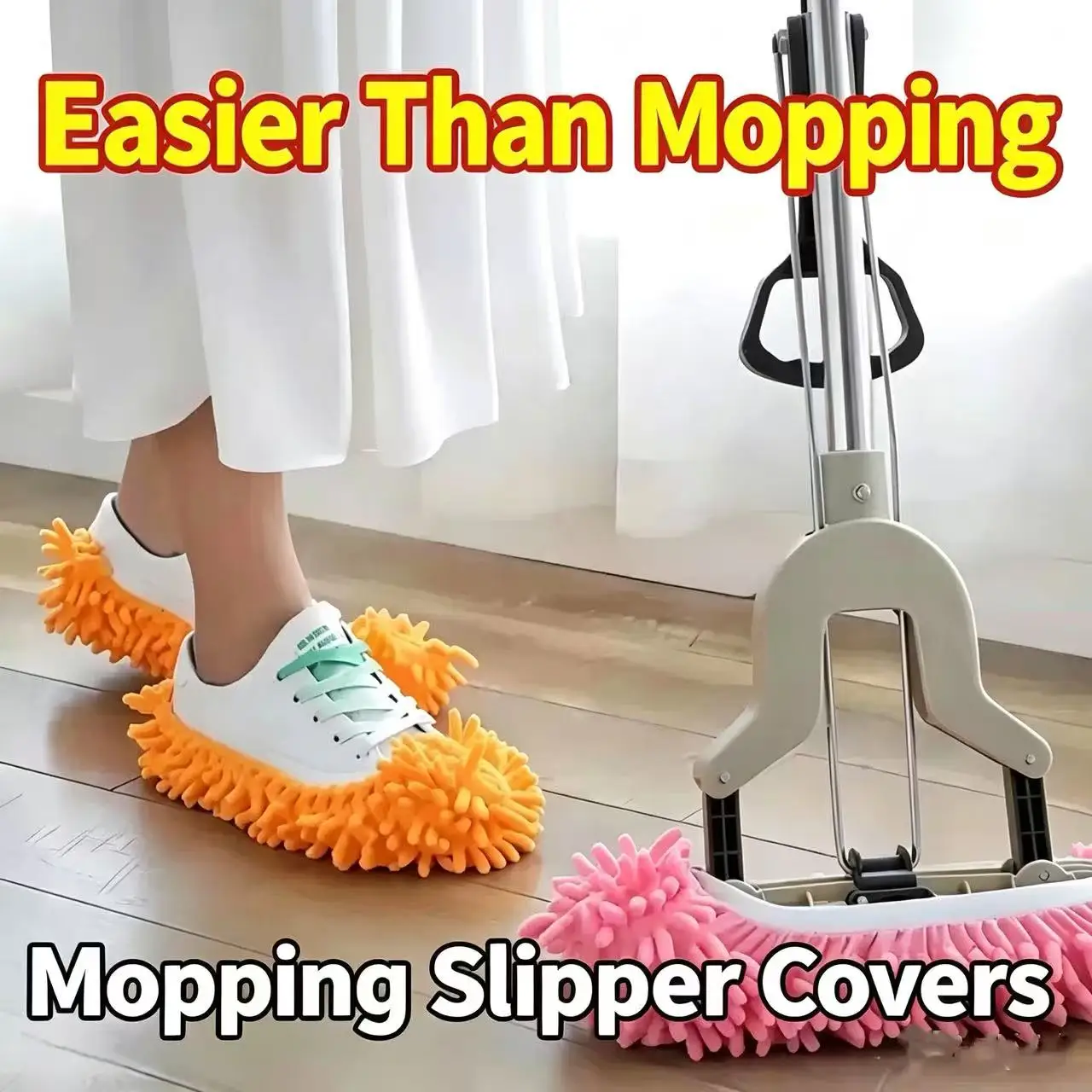 2Pcs Random Color Chenille Mop Shoe Covers, Reusable Detachable Lazy Floor‑Cleaning Slipper Covers for Household