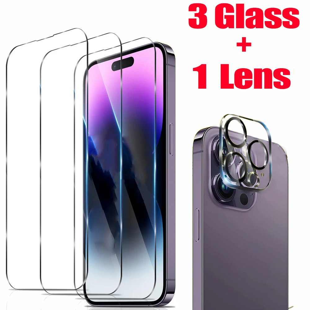 [3+1] HD Screen Protection For iPhone 16 15 14 13 12 11 Pro Max Tempered Glass Camera Lens Film For iPhone16 Plus 13 Mini