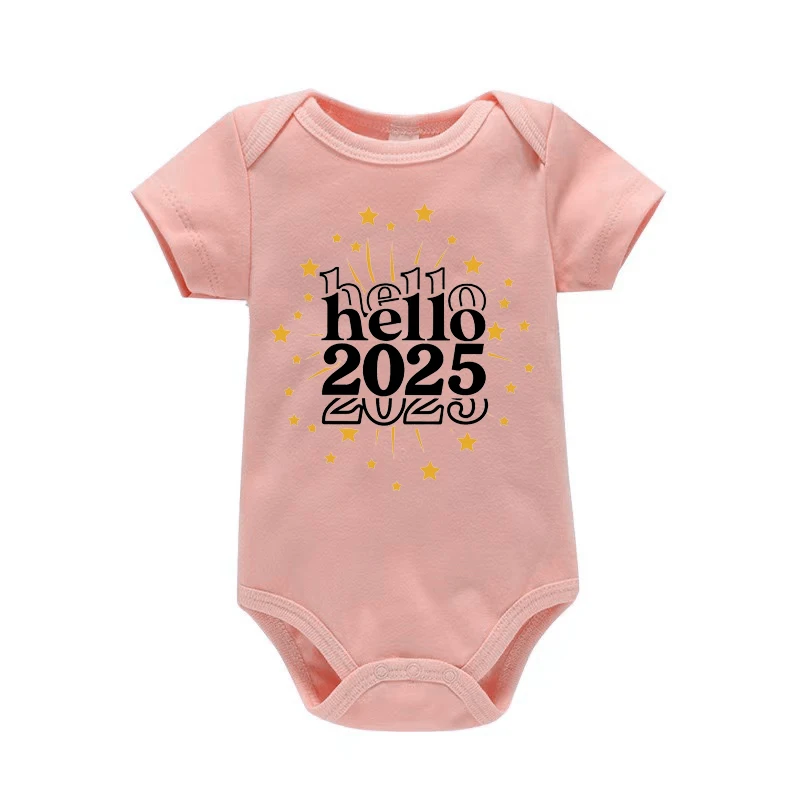 Hello 2025 Newborn Baby Bodysuit Casual Short Sleeve Infant Rompers Body Baby Boys Girls New Year Ropa Clothes Christmas Gift