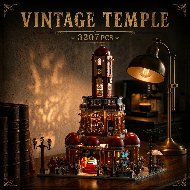 Image of Mittelalterlicher Uhrenturm Architektur-Baustein-Modell Vintage-Tempel Stadtansicht MOC-Bausteine-Sets Sammlerstück für Erwachsene Hobby-Geschenke 3000+ Teile