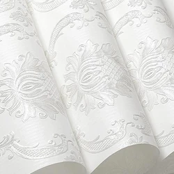 White Embossed Damask Wallpaper Plain Solid color Damascus Texture Wall Paper for Bedroom Living room Tv Background Decor