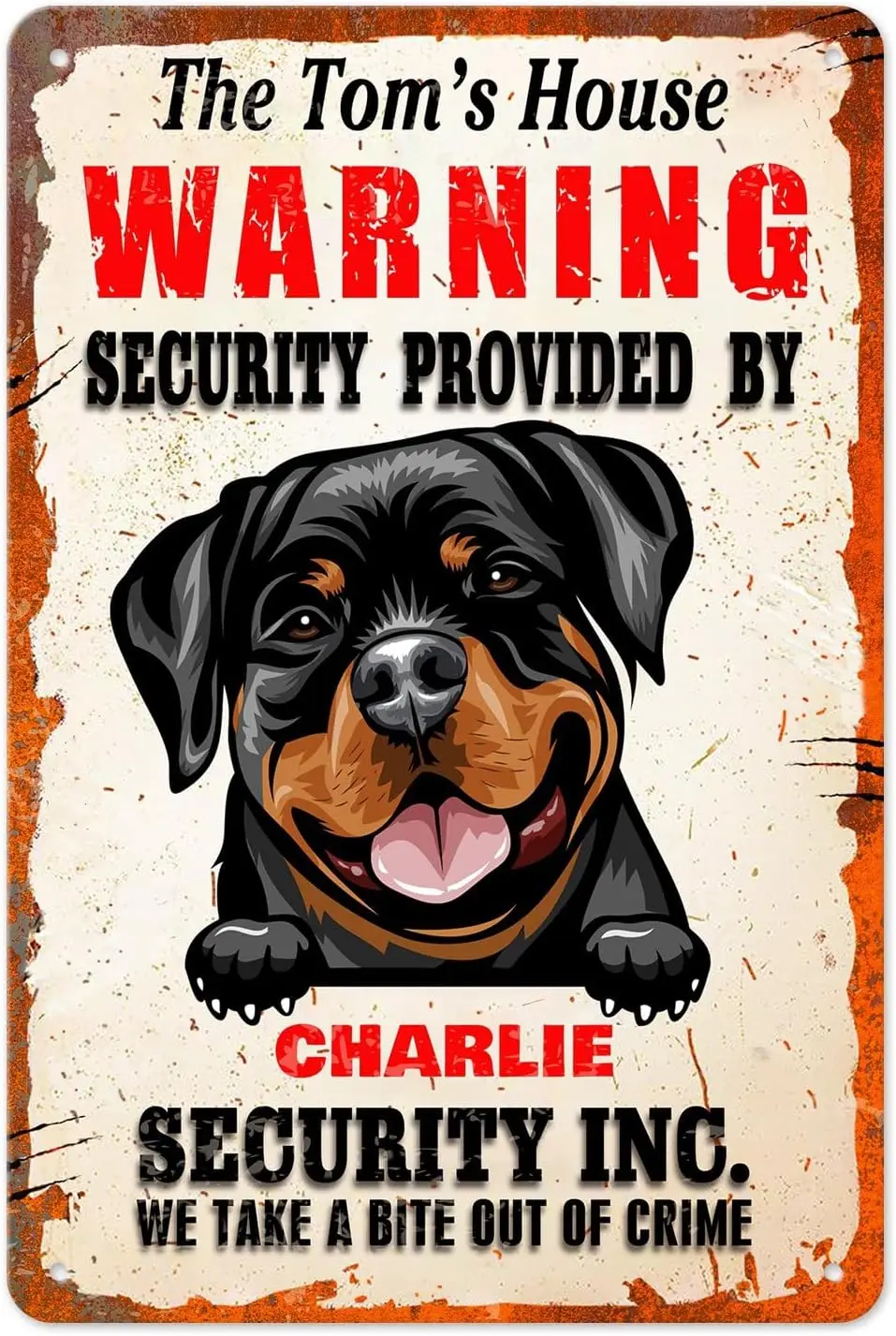 MALIHONG Personalized Funny Warning Security Funny Rottweiler Dog Sign Home Security Provided by Dog Metal Sign Retro Vintage Cu