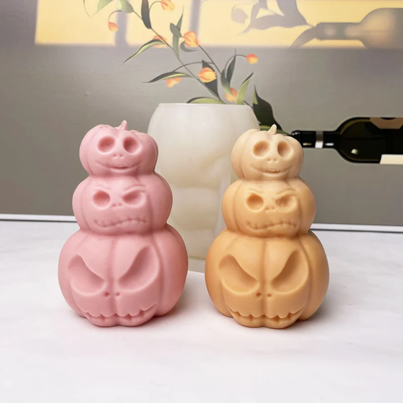 Halloween Three-Layer Pumpkin Scented Candle Silicone MoldDIYGypsum Resin Figurine Chocolate Cake Mold