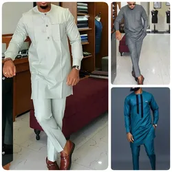 Dashiki-Conjunto de ropa africana para hombre, traje de 2 piezas, caftán y pantalón, novedad