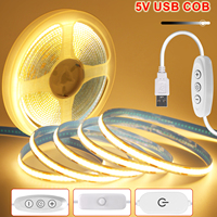 Dimmable COB LED Strip Light 5V USB Flexible LED Tape with ON OFF Switch 320LEDs High Density Linear Lighting with Adhesive Tape