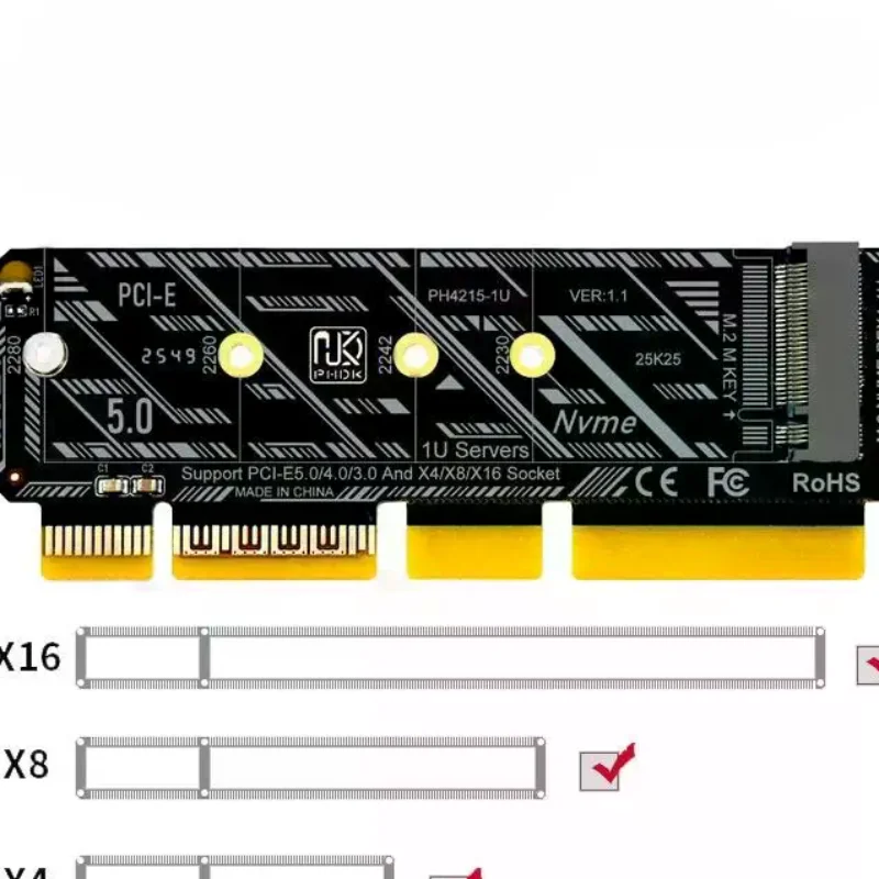 1Pcs M.2 NVME SSD PCIE5.0 Expansion Card X4/X8/X16 M Key Adapter Fast Transfer for Desktop PC Storage Enhancement