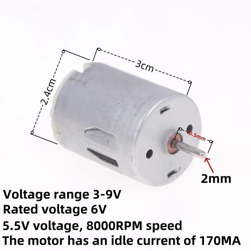 Micromotor, koolborstel, hoge snelheid, R280, DC 3V-9V Ideaal voor doe-het-zelf speelgoedauto's en bootconstructies