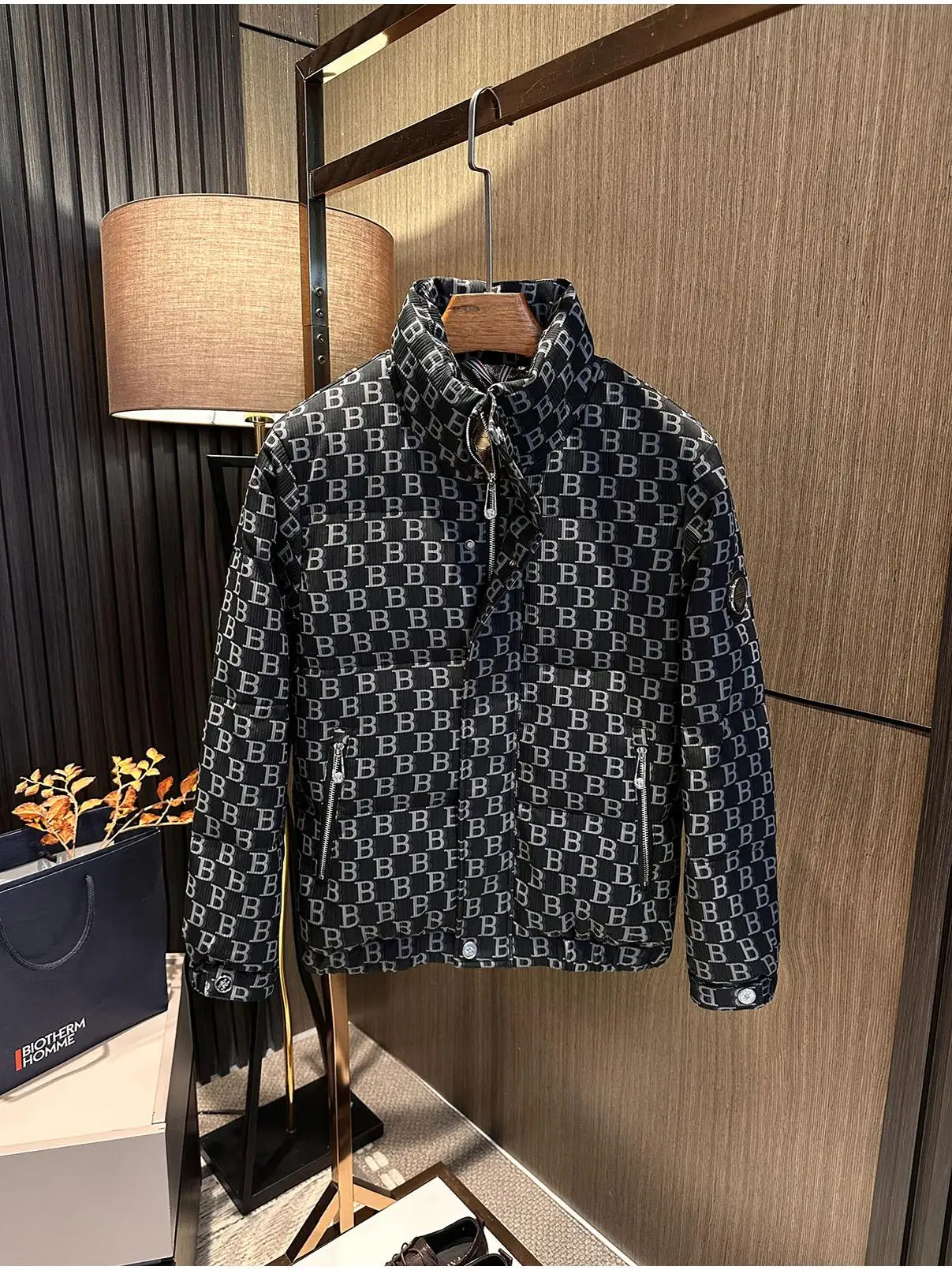 

Italian Luxury Sle Men's ort Quilted Jaet White Du down Padded Coat Stand Collar Warmth Faion Urban Wear Polyester ...