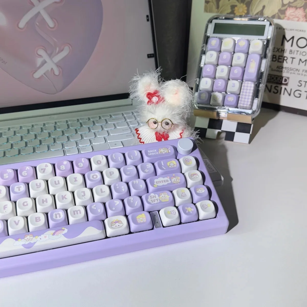 Taro Mashed Milk Purple MOA Height Keycaps 140 Keys Cute Meow Square Thermal Sublimation Mechanical Keyboard Keycaps Keyboard