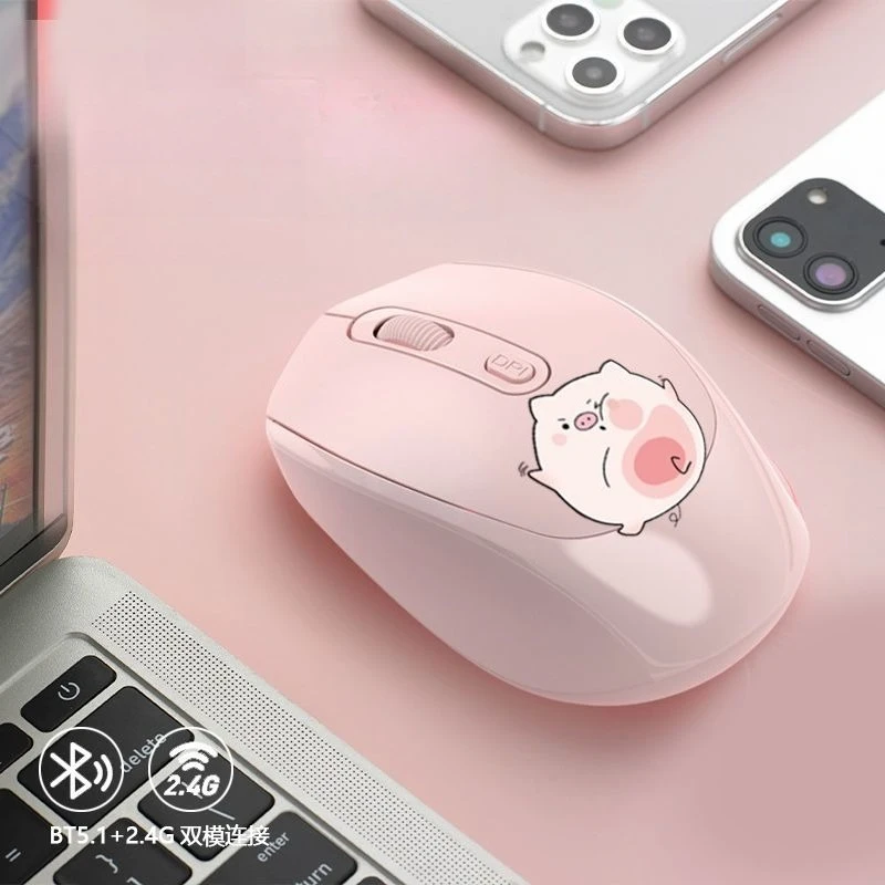 

Беспроводная Bluetooth двухрежимная мышь с милыми мультяшными животными, перезаряжаемая мышь, портативная бесшумная мышь для ноутбука, настольного компьютера