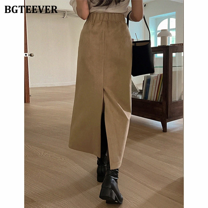 BGTEEVER Stylish Slim Ladies Midi Skirts Spring High Waist Package Hip Skirts for Women