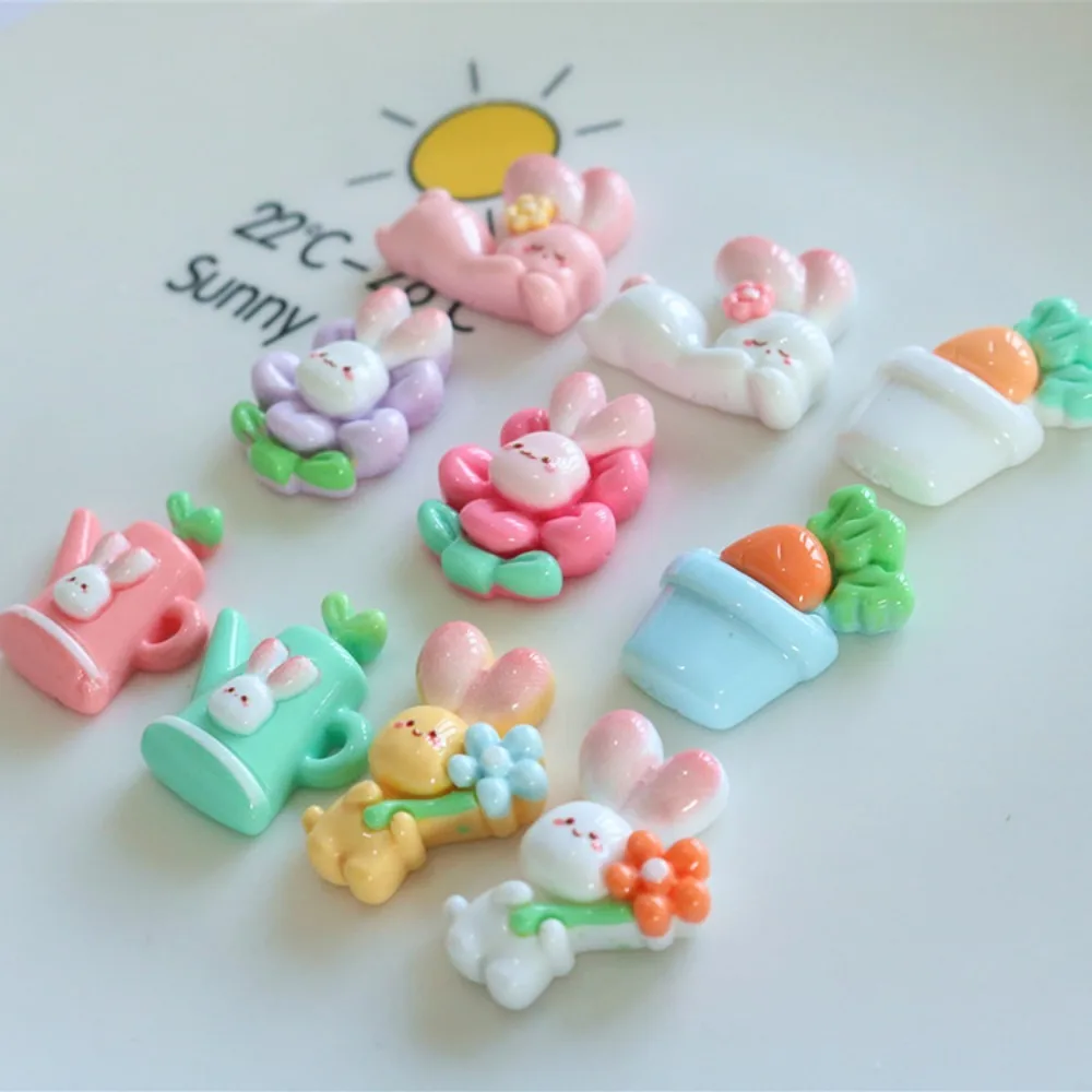 10pcs Cartoon Kawaii Rabbit Flower Series FlatBack Resin DIY Scrapbooking Embellishments Cabochons Decoration Accessories