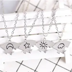 4 Piece Set Fashion Men Women Jewelry Inlaid Rhinestone Friendship Necklace Sun Moon Cloud Star Best Friend BFF Pendant