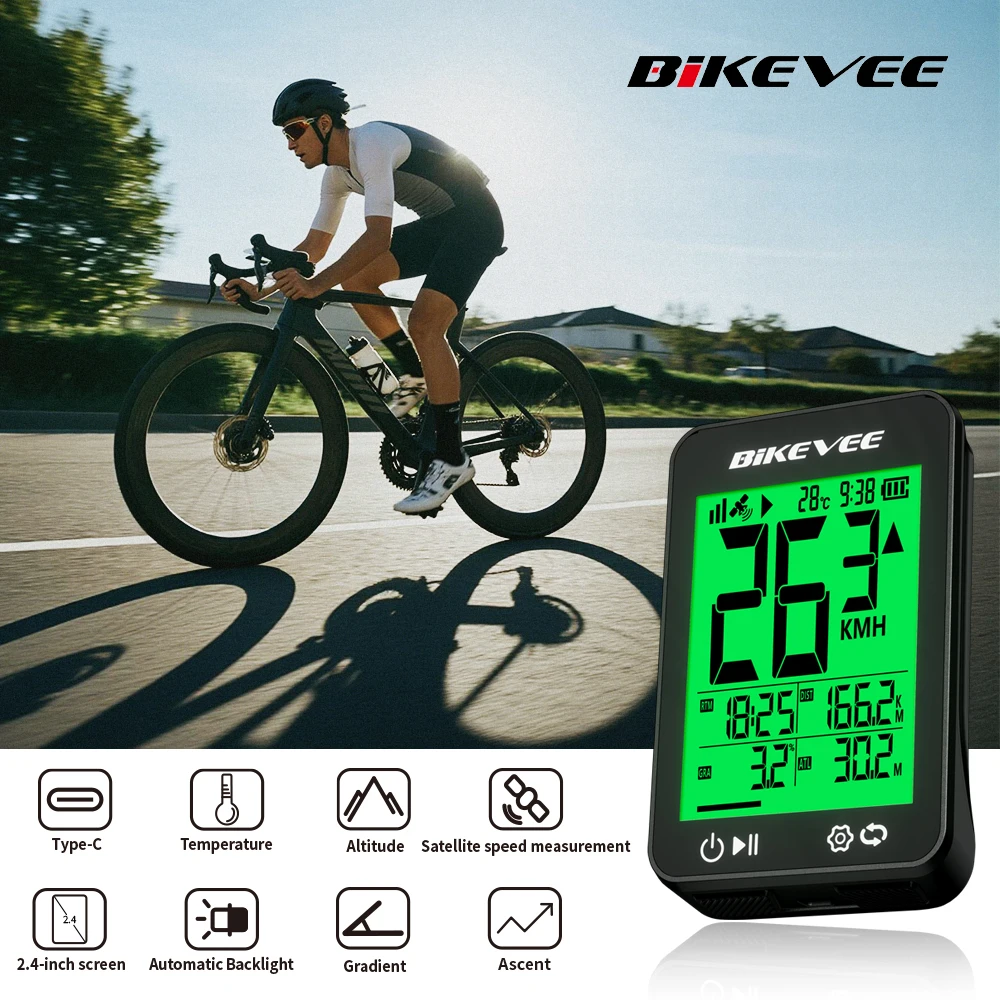 

GPS Bike Computer Wireless with Auto Backlight IPX7 Waterproof Bicycle Odometer MPH KM/H 2.4" LCD Cycling Speedometer Tracker