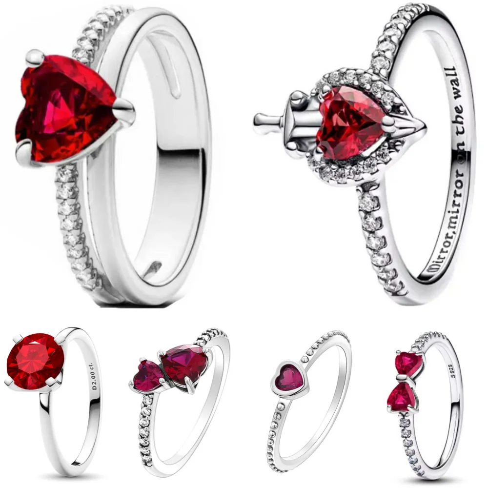 Hot Selling 925 Silver Red Bow, Heart-Shaped Ring Suitable For Exquisite High-Quality Jewelry for Women at Wedding Parties #1