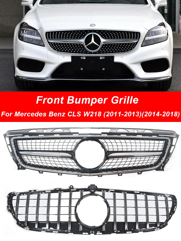 For Mercedes-Benz CLS W218 Car Styling Grille ABS Plastic Front Bumper Diamond Racing Grill Car Facelift Accessories 2011-2018