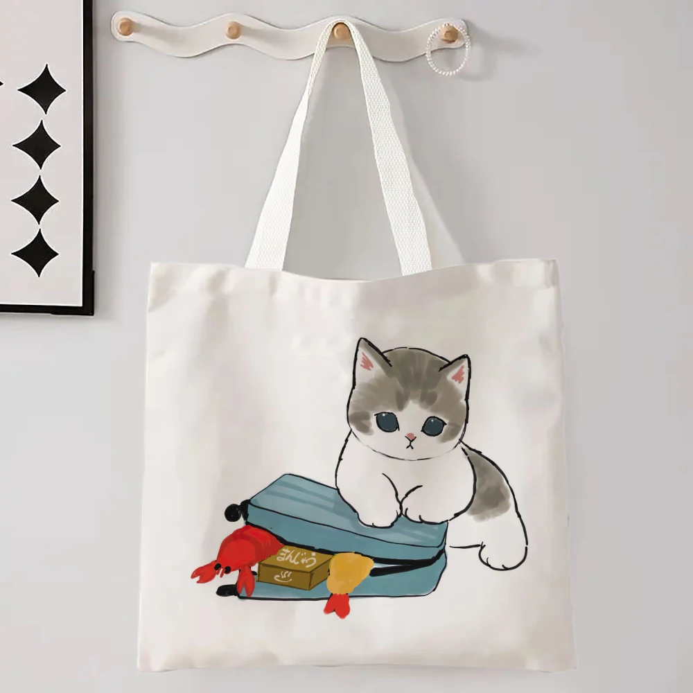 Kawaii Katze Leinen Einkaufstasche Grafik Harajuku Frauen Tote Handtasche Große Kapazität Frauen Schulter Taschen Eco Mode Mädchen Handtaschen – Detail 6