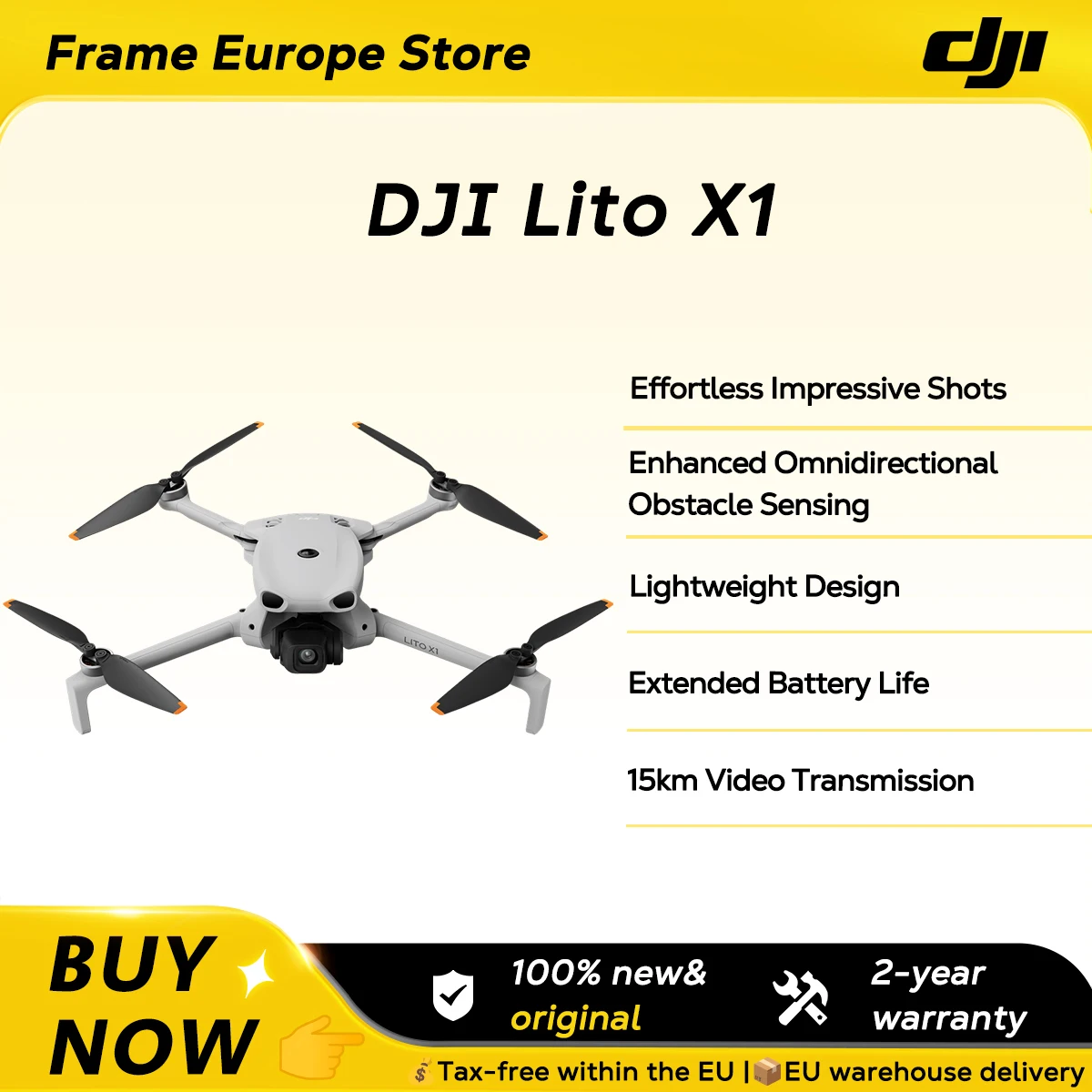 Drone DJI Lito X1 pliable et léger 4K avec détection d'obstacles, ActiveTrack, capteur 1/1.3 pouce, transmission 15 km pour débutants C0
