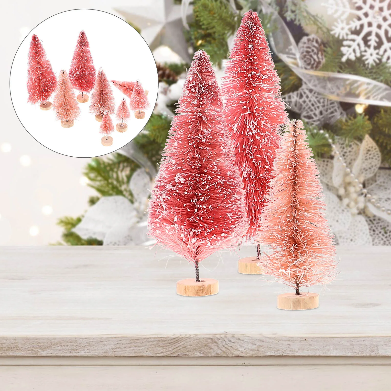 

8Pcs Miniature Xmas Tree Wooden Base Desktop Christmas Decoration Creative Indoor Gift Festive Scene Decor Mini Christmas Tree