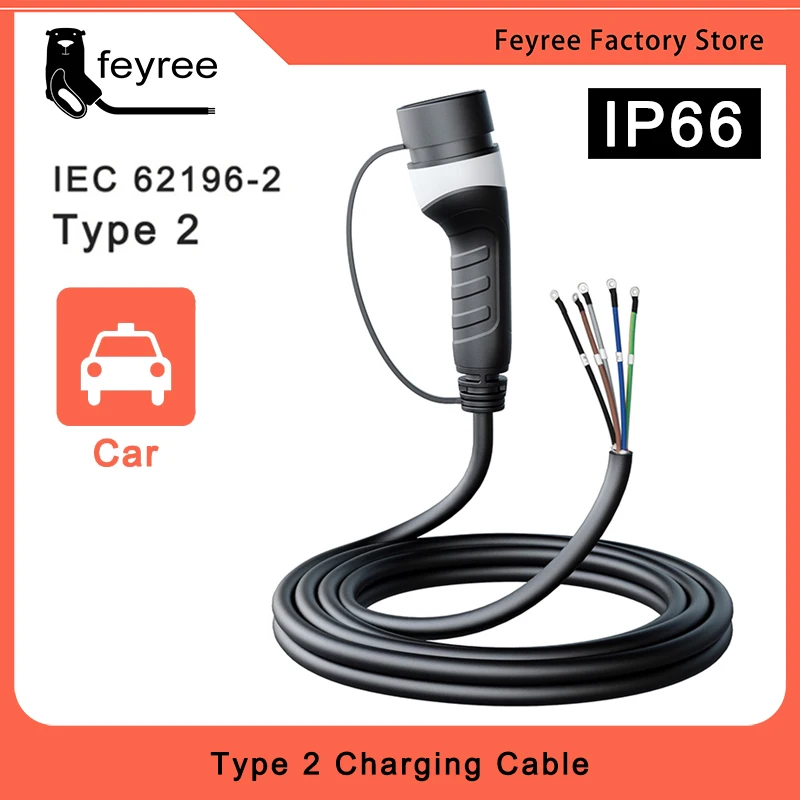 Feyree 전기 자동차용 EV 충전기 케이블, 타입 2, 32A, 7KW, 암 플러그, 16A, 3.5KW, 3 상, 11KW, 22KW, IEC62196-2 코드