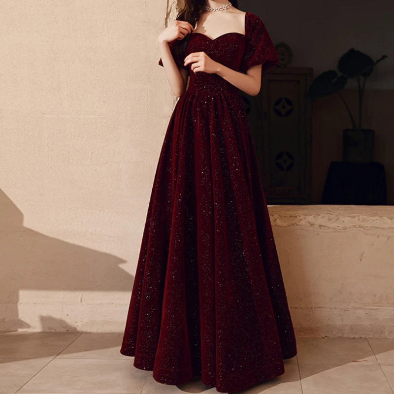 Customized Chic Slash Neck Velvet Long Wedding Party Dresses Luxury Shinny Slim Waist Long Evening Prom Vestidos High End Solid