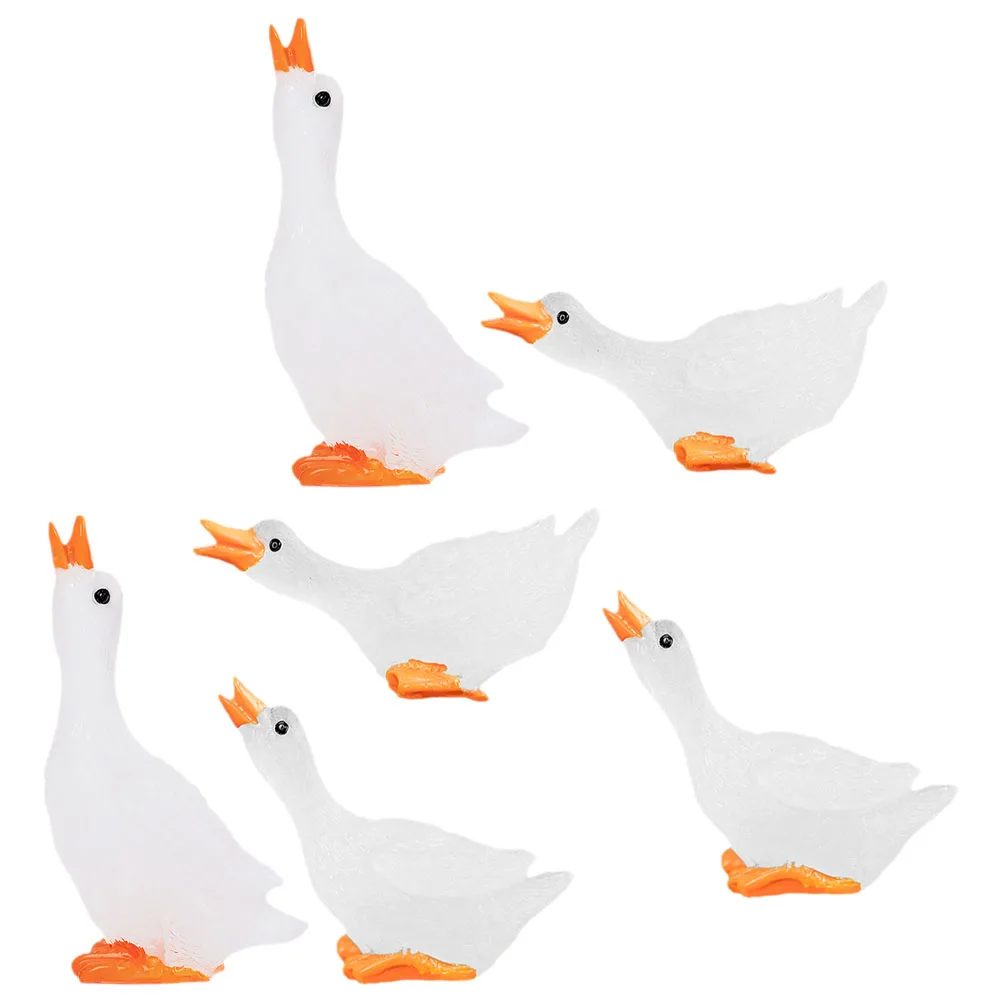 6pcs Night Glow Mini Swan Decorations Resin Figurines Luminous Swan Statues Bonsai Ornaments Stress Relief Toys