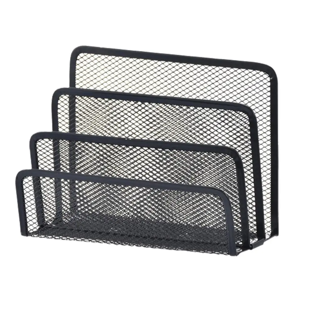 Paper Tray Iron Mesh Three-layer Letter Grid Notebook Iron Metal Organizer Holder Mesh Rust-proof Office Desk Holder Office R1D6