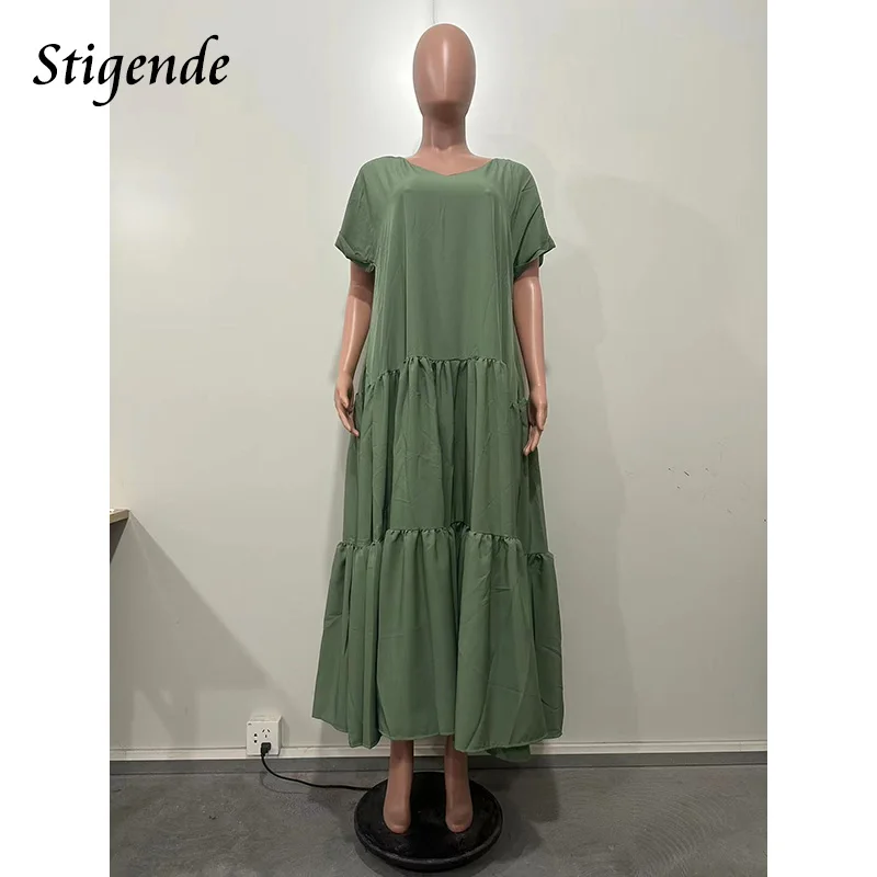 Vestido longo em camadas com decote em V de verão feminino patchwork solto vestido multicamadas