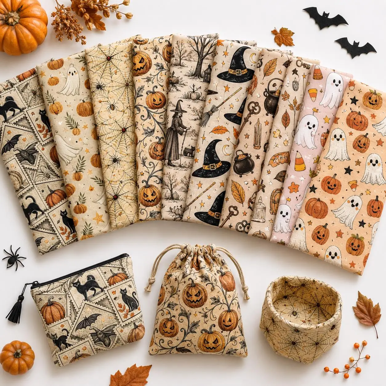50*145cm Bat Pumpkin Halloween Polyester Cotton Fabric for Tissue Sewing Quilting Fabrics Needlework Material DIY Handmade