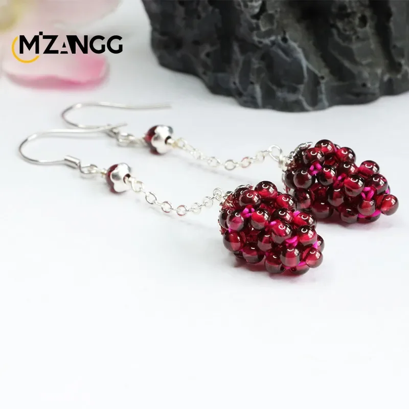 S925 Silver Natural Garnet Ear Hook Exquisite Luxury Women's Earrings Jewelry Crystal Healing  Energy Stone Gift - view 4