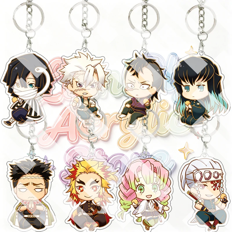 Anime Cartoon Sanemi Shinazugawa Mitsuri Kanroji Tengen Uzui Demon Slayer Acrylic Keychain Q Version Backpack Pendant Charm Gift
