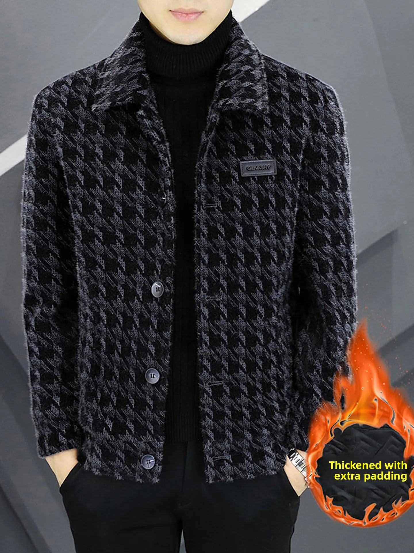 

Men's Cotton-Enhanced Thiened Woolen Jaet Autumn Winter ort Sle Korean Casual Plaid Top Busin Warm Fce Lined