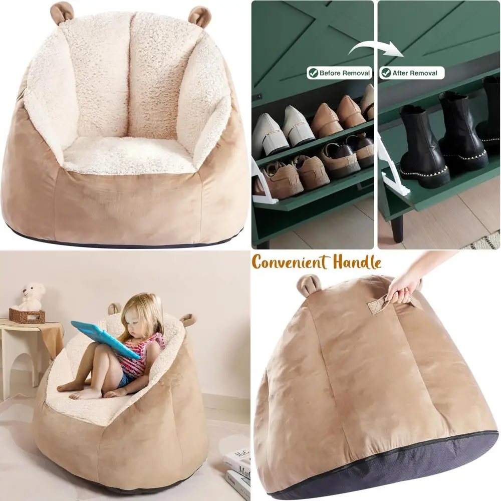 

Пушистое кресло-мешок с медвежьими ушками, идеально подходит для детей от 1 до 10 лет, идеально подходит для девочек и мальчиков