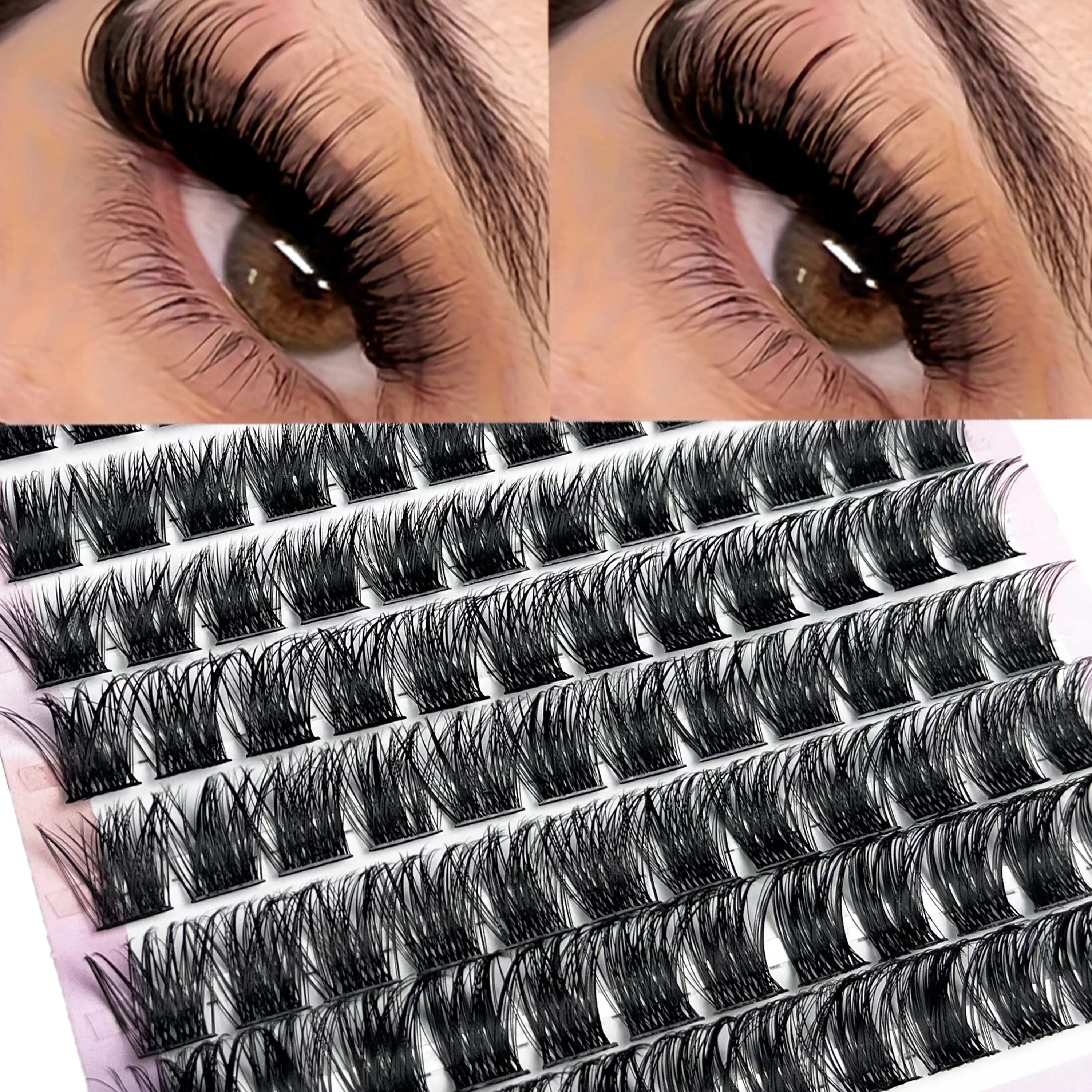 120pcs Cluster Individual Eyelash Natural Russian Volume 8-16mm Mixed DIY Eyelash Extension Lightweight Fluffy Lash Makeup Tool