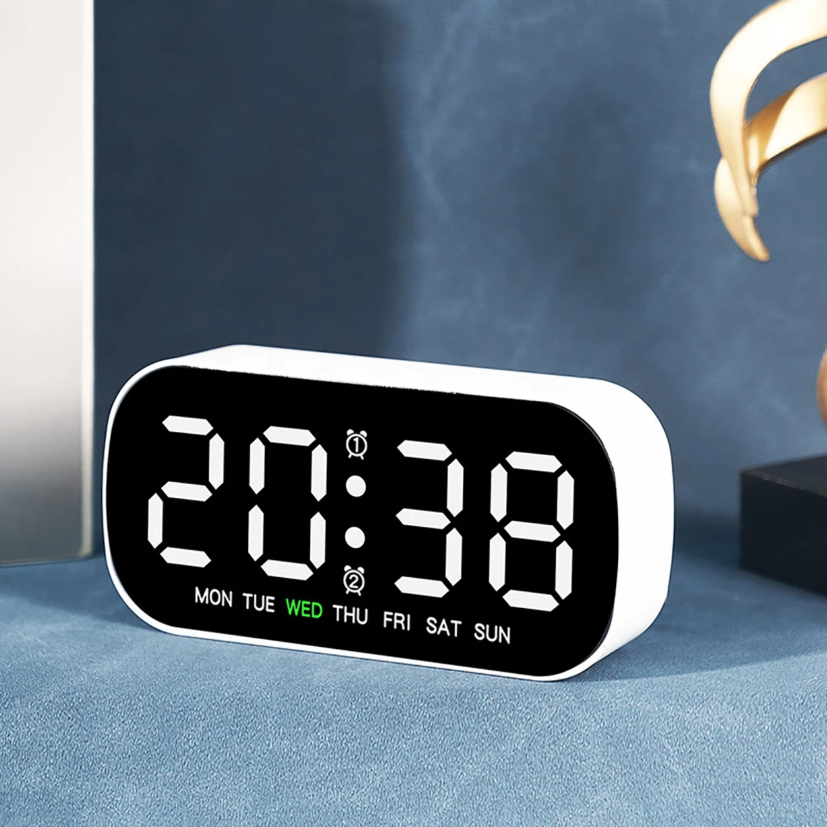 LED Digital Alarm Clock Dual Alarms Week Temperature Display 5 Levels Brightness 12/24H Powered Desktop Clock Bedroom Bedside